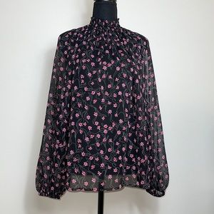 Med, Elizabeth And James, Sheer Blouse, Botanical Print, Classic Design